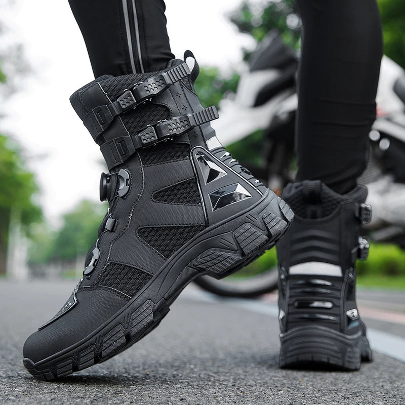 Men Motorcycle Boots Breathable Anti-fall Motocross Protective Shoes Knob Lock Buckle Men's Motos Equipment Outdoor Sports Shoes