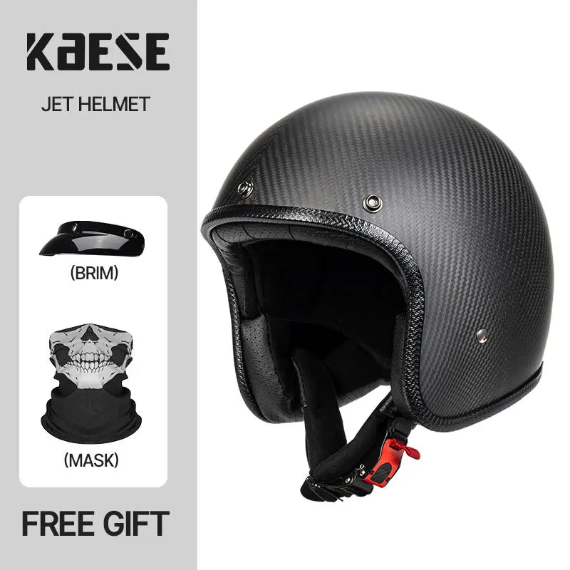 Lightweight High Quality 12K Carbon Fiber Motorcycle Open Face 3/4 Helmet Racing Riding Safety Cruising Jet Helmets Men