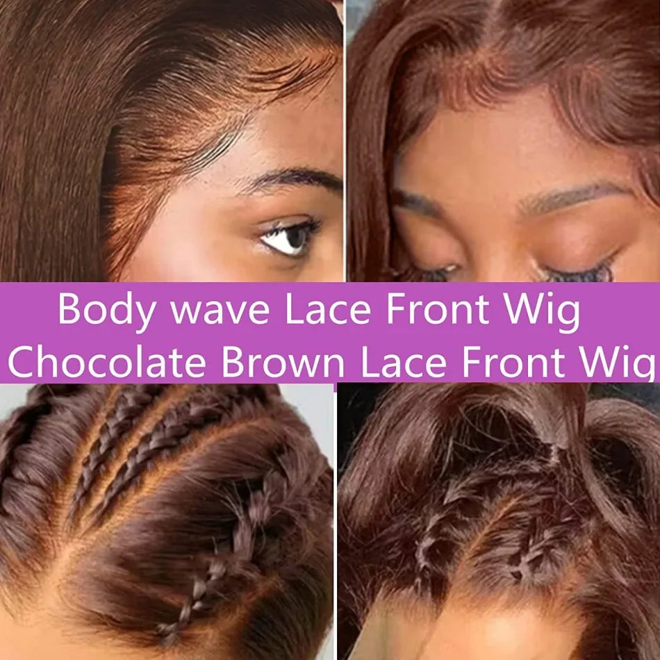 Chocolate Brown Wig Body Wave Human Hair Wigs 13X6 Hd Lace Frontal Wig 250 Density Colored Preplucked Brazilian Lace Front Wigs