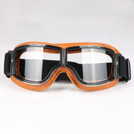 Motorcycle Helmet Glasses–Retro Windproof Sunglasses with Leather Frame–Lightweight Foldable&Universal Fit–Perfect for riding