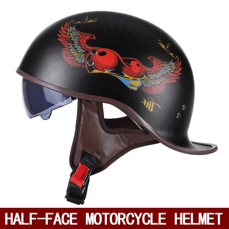 Motorcycle helmet men's summer half helmet with internal mirror personalized floating helmet safety helmet