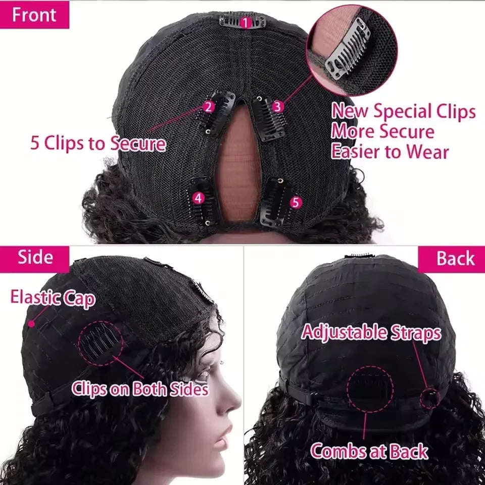V Part Wig Human Hair No Leave Out Brazilian Deep Wave Human Hair Wigs for Women U Part Deep Curly Wigs Kinky Curly V Part Wig