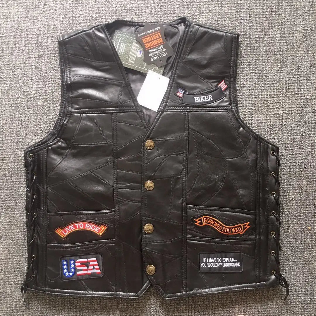 Motorcycle Jacket Moto Mens Biker Sheepskin Leather Jacket Motorcycle Chaqueta Moto Veste Retro Jaqueta Motoqueiro Moto Vest ﻿