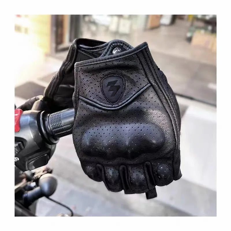 Half Finger Motorcycle Gloves Leather Guantes Moto Verano Estivi Luvas Ciclismo Gant Cycling Fingerless Gloves Tactical Retro