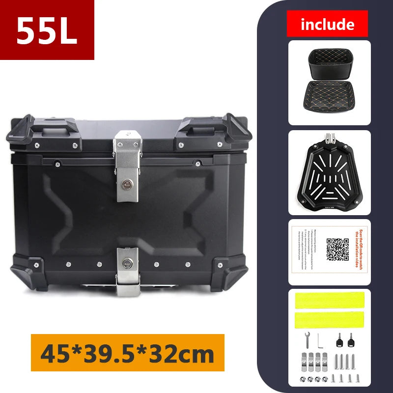 Aluminum Motorcycle Box 45L 55L 65L 80L Motorcycle Rear Luggage Box Helmet Travel Storage Case Moto Top Box Universal Waterproof