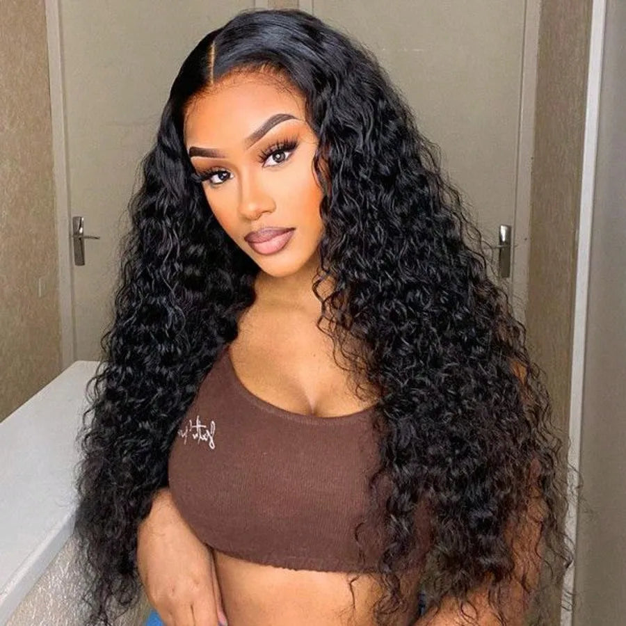 250% Density Virgin Human Hair Deep Curly 13x4 HD Transparent Lace Frontal Wig Brazilian Deep Wave Wig