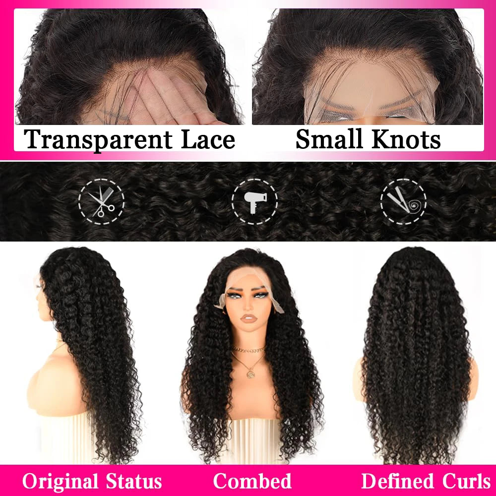 32 Inch 13x6 Deep Wave Lace Front Wig Human Hair 200% Density 13x4 Lace Front Wig Human Hair Pre Plucked Natural Color Curly Wig