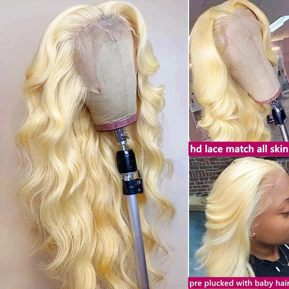 Body Wave Wig 200% Density 613 Hd Lace Frontal Wig 13x6 Blonde Human Hair Wig Bleached Knoted Brazilian Hair Wigs