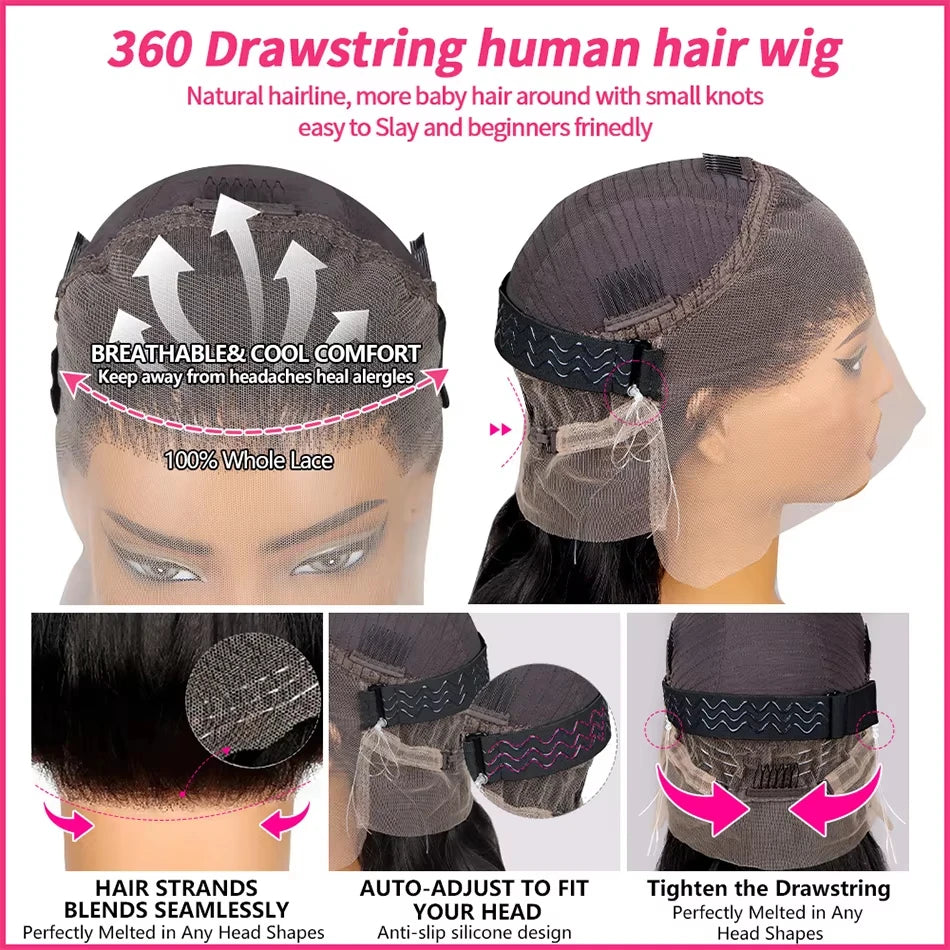 Ultra-thin Invisible Melt Skins 360 HD Full Lace Front Wigs Human Hair Can ponytail Invisible Strap Straight 13x4 Lace Front Wig