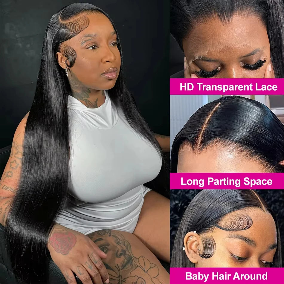 Lakeisha 30 Inch Bone Straight 13x6 HD Transparent Lace Front Human Hair Wigs Brazilian Unprocessed Lace Frontal Wig Preplucked