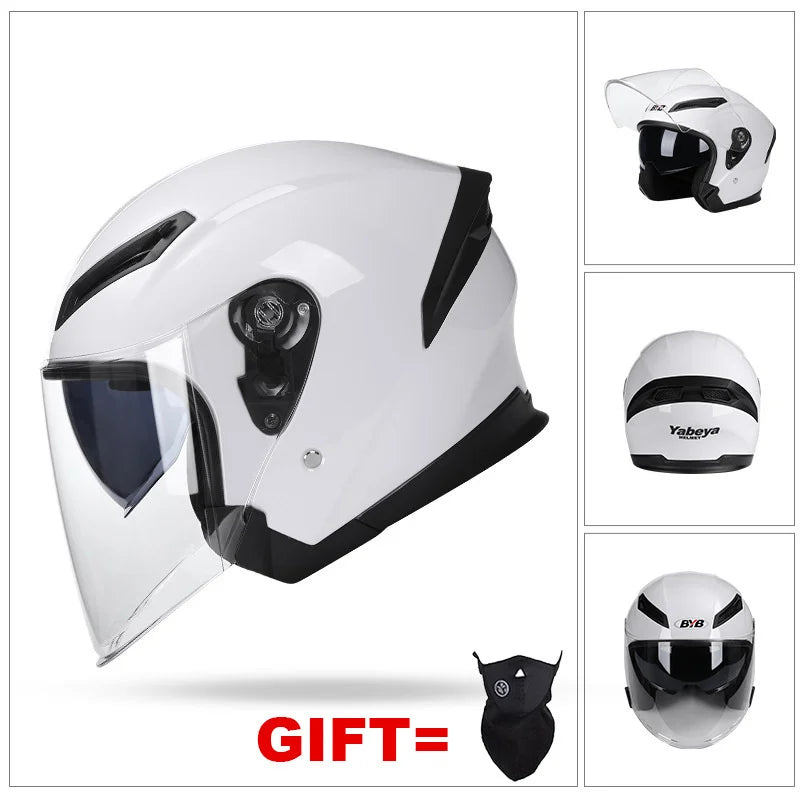Free Gift Motorcycle Helmet Half Face DOT Motorbike Helmet Electric Safety Double Visor Dual  Lens Helmet Moto Casque For Adults