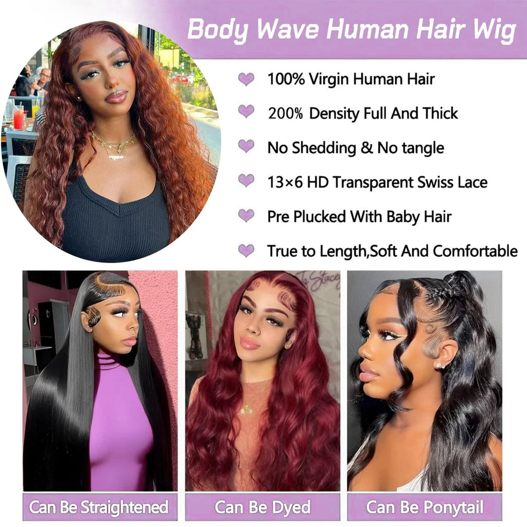 Body Wave Chocolate Brown Lace Front Wigs Human Hair Pre Plucked Brazilian Brown Remy Hair Glueless HD Frontal Wig For Women