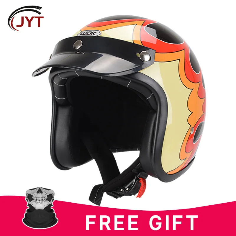 DOT Retro Open Face Motorcycle Low Profile Helmets 3/4 Half Helmet Vintage Four Seasons Unisex for Adult Men Women for Motocross