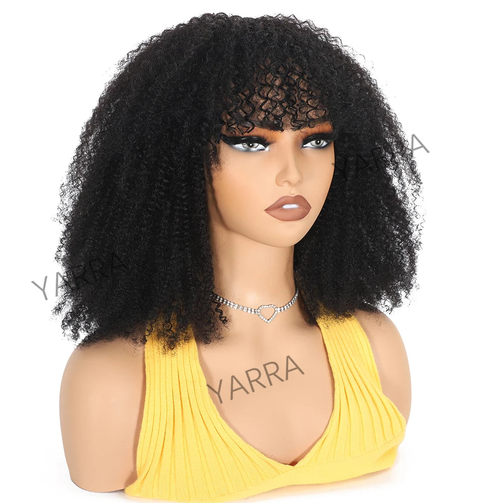 250 Density Afro Kinky Curly Human Hair Wigs With Bang For Black Women Brazilian 100% Human Hair Remy Full Machine Made Hair