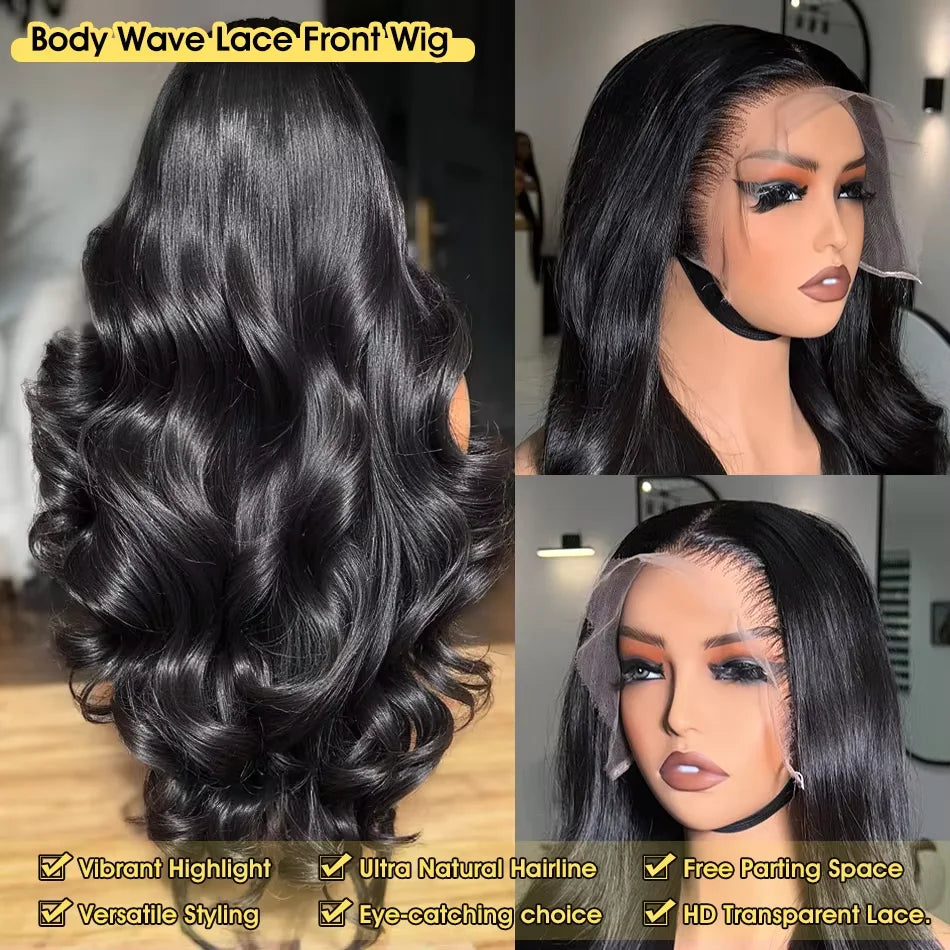 220 Density Body Water Wave 13x6 HD Lace Frontal Human Hair Wigs 30 40 Inches Brazilian 3x4 Natural Black Transparent Lace Wig