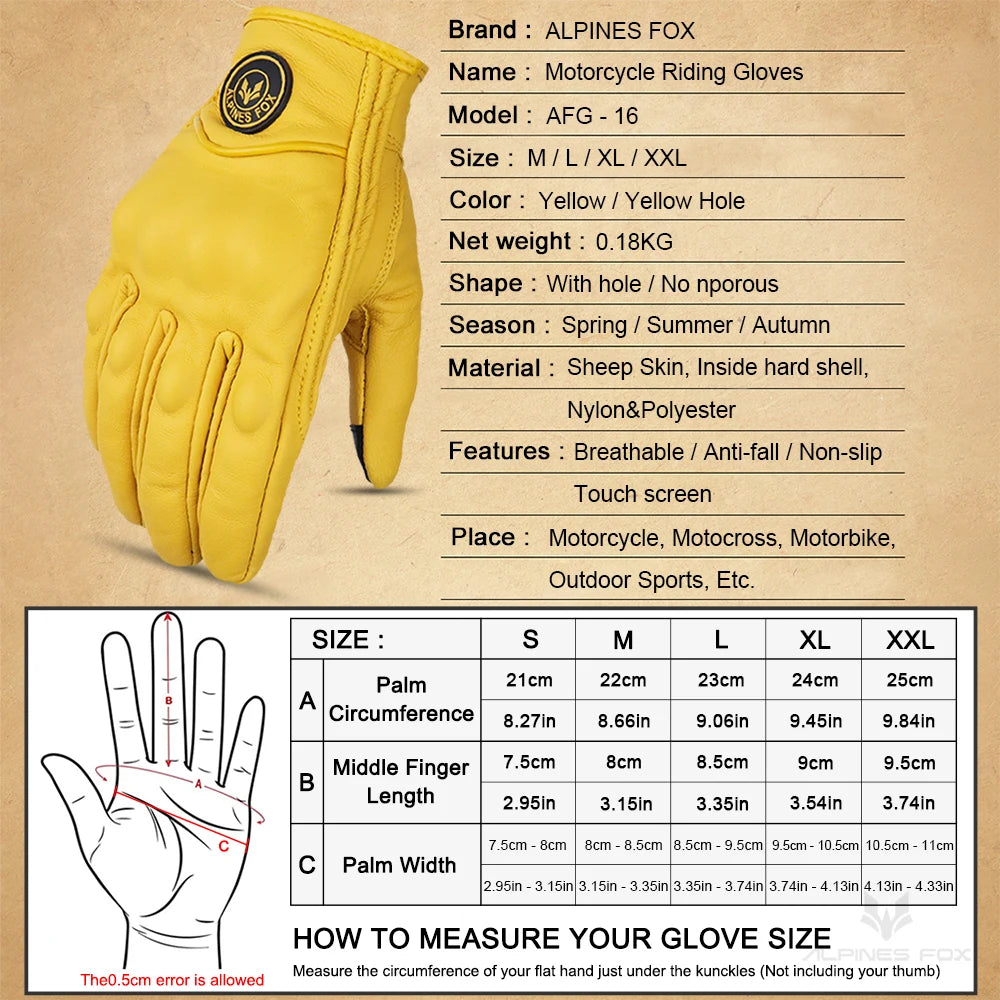 Retro Pursuit Perforated Real Leather Motorcycle Gloves Summer Moto Motocross Breathable Motorbike Gloves Protective Gears