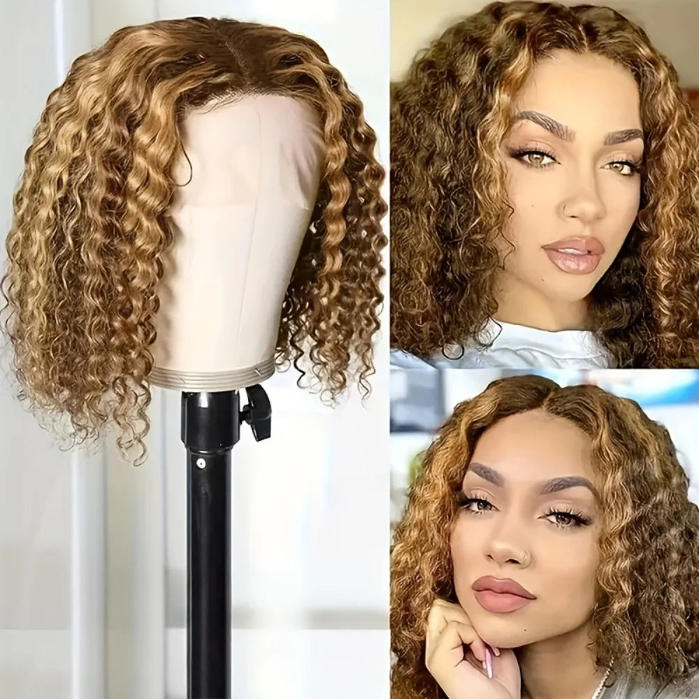 250% Density Omber Deep Wave Human Hair Wig 13x4 HD Lace Pre-Plucked Wet Wave Bob Wig Natural Look for Daily & Special Occasions