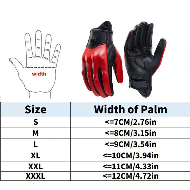 Retro Red Leather Motorcycle Gloves Men Women Breathable Perforated Motorbike Racing Gloves Touch Screen Motocross