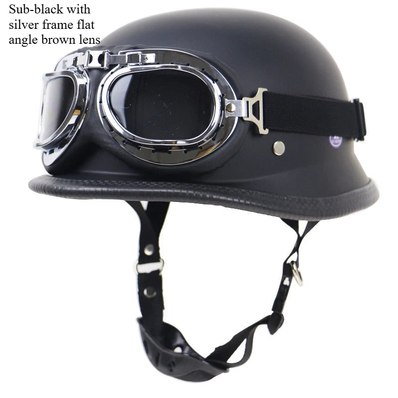 Vintage German Motorcycle Helmet, Open Face Retro Half Helmet, Pilot Approved With, Available in Sizes S to XXL.