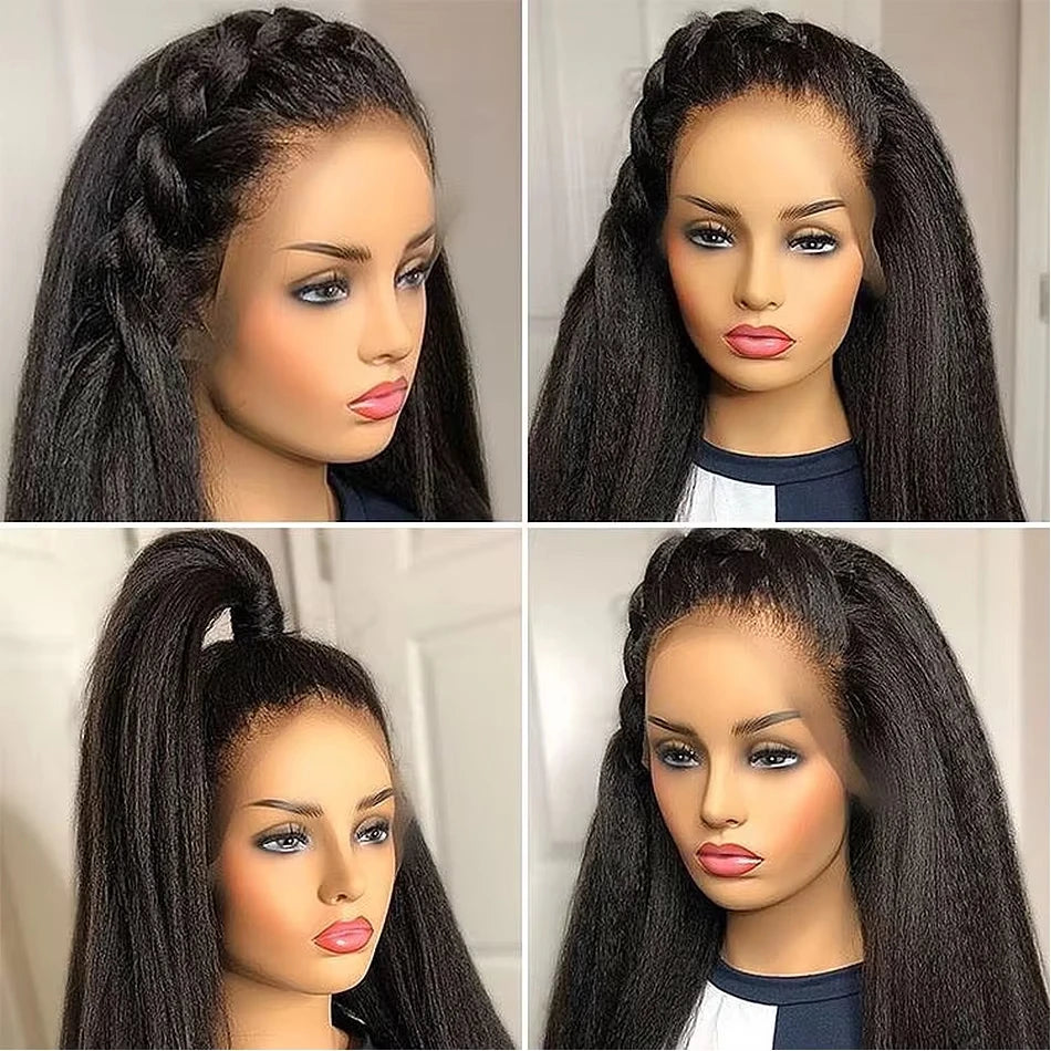 Heyju Wig Invisible Strap 360 HD Full Lace Glueless Wig Kinky Straight Lace Frontal Wig Yaki Straight Lace Front Human Hair Wig