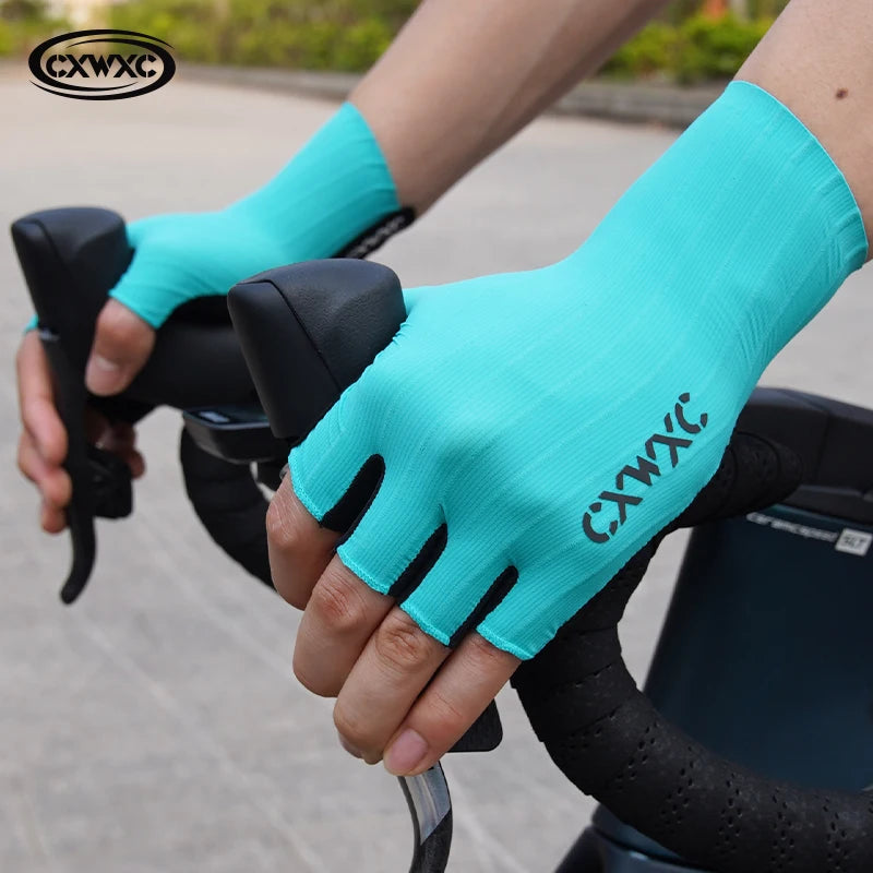 CXWXC Cycling Fingerless Gloves Bicycle Half Finger Gel Gloves Lycra Fabric Short Gloves Outdoor Sport Motorcycle Bike Mitten