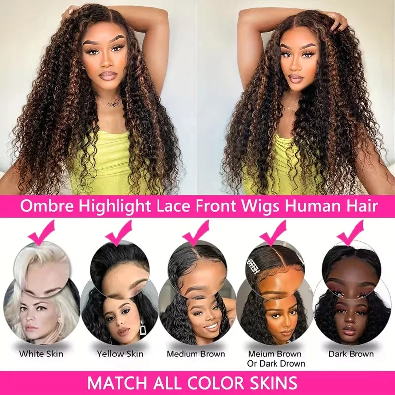5x5 Glueless Wig Deep Wave 13x4 Lace Front Wigs Human Hair 1B/30 Ombre Colored 13x6 Lace Front Wig Highlight Curly Wig For Women