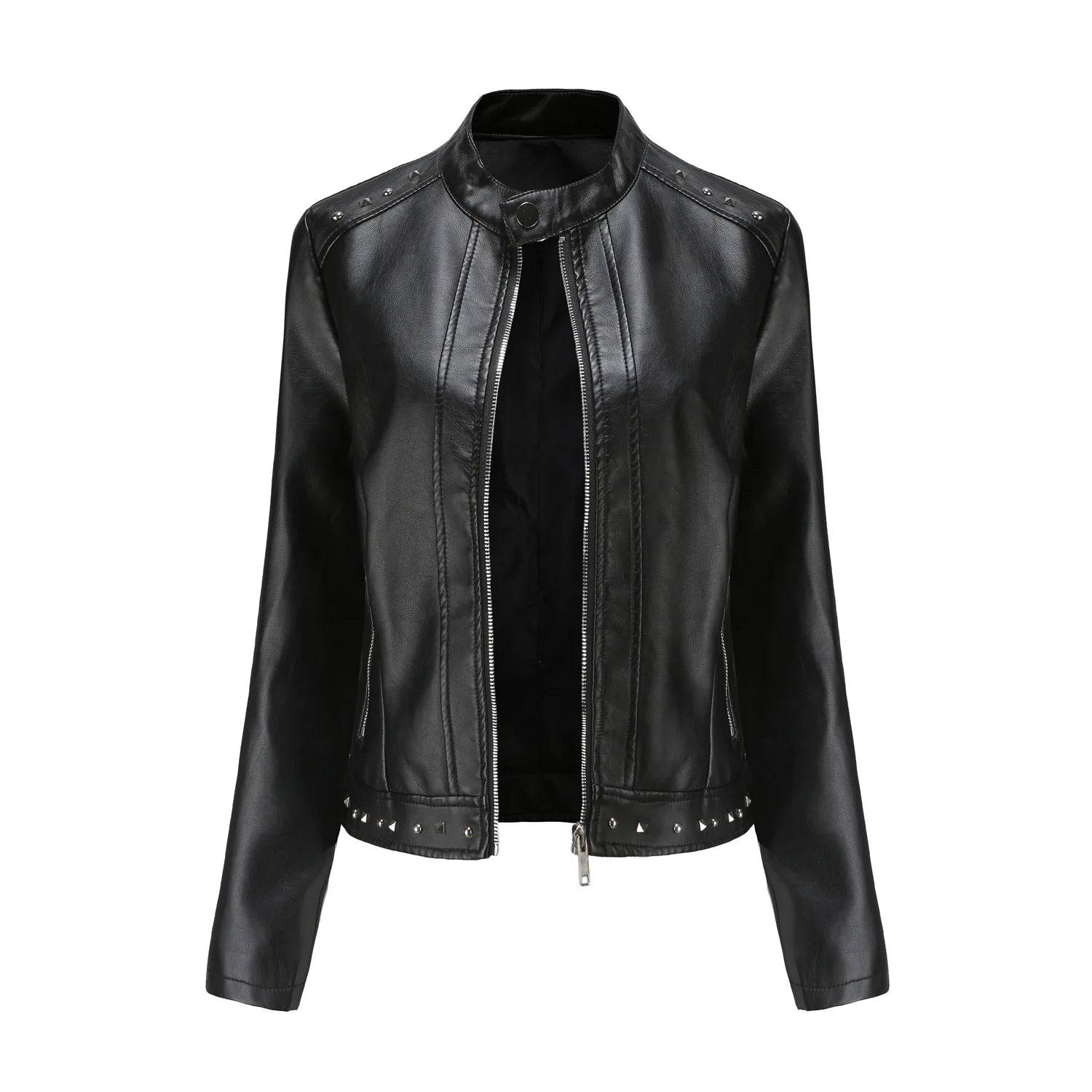 2026 Zipper leather jacket motorcycle topThis year's trend Women's , Rivet Coat,Spring coat zipper women's clothing