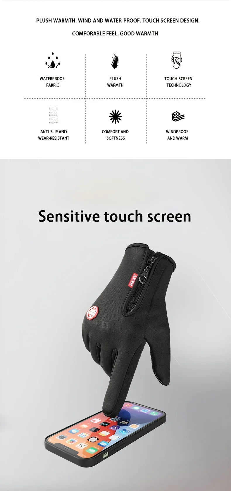 Winter Gloves For MenWomen Touchscreen Warm Outdoor Cycling Driving Motorcycle Fingerprint Cold Gloves Windproof Non Slip Gloves