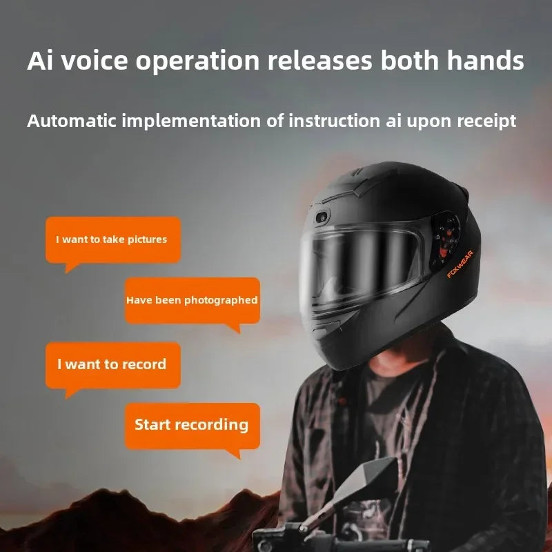 AI Intelligence Motorcycle Helmet with Camera and Bluetooth Headset Full Face Helmet Men Women Cascos Para Moto Four Seasons DOT