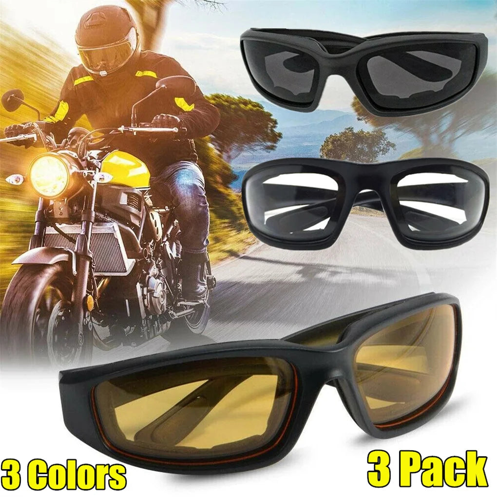 3Pairs Motorcycle Sports Biker Riding Glasses Wind Resistant Eye Protection Women Men Sports Goggles Cycling Glasses Sunglasses