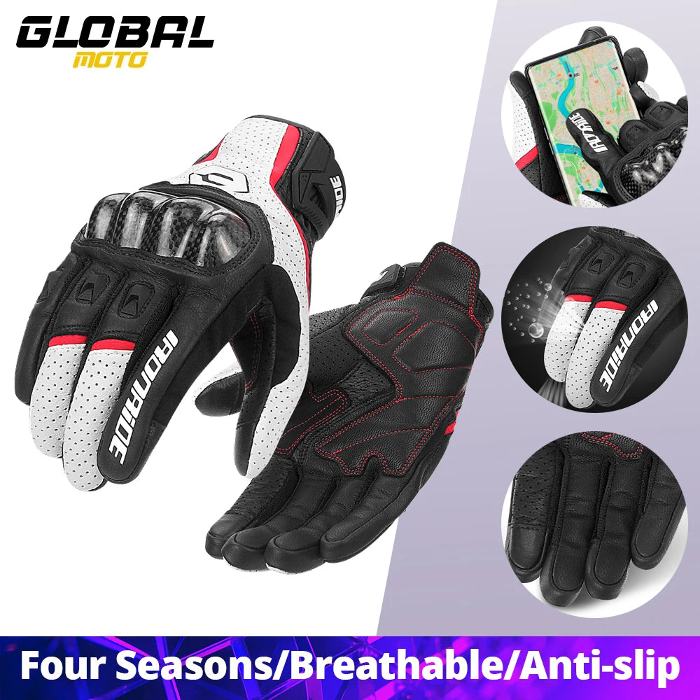 Motorcycle Gloves Leather Motorbike Touch Screen Gloves Motocross Full Finger Protective Gloves Motorbike Non-slip Riding Gloves