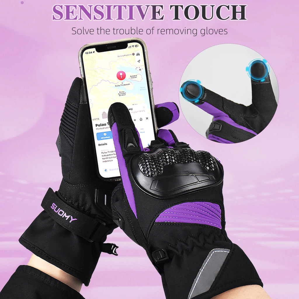 SUOMY Winter Motorcycle Gloves Lady Pink/Purple Windproof Waterproof Biker Gloves Touch Screen Warm Riding Gloves For Women
