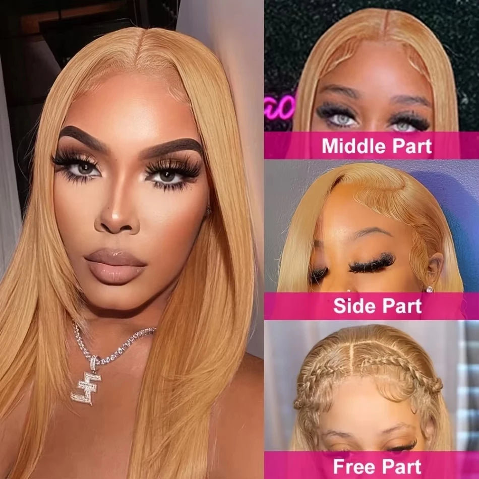 250 Density Honey Blonde 13X6 Hd Lace Frontal Wigs Straight Human Hair Wigs Preplucked Brazilian Hair 27 Colored Lace Front Wig