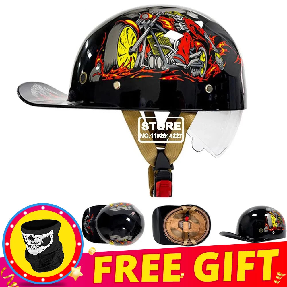 Half Helmet Retro Motorcycle Helmet Men Women Baseball Cap Riding Racing Moto Helmets DOT Certification Protection Cap Vintage