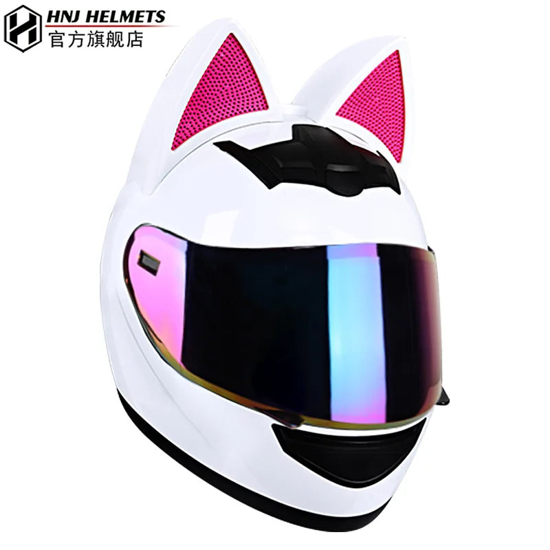 2022 Motorcycle Cat Ear Helmet Capacete Casque Full Face Helmet Women Moto Ear Helmets Personality Motorbike Helmet Motocross