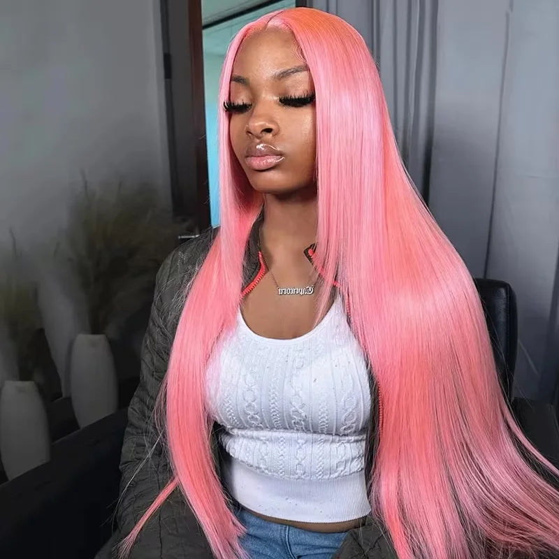 13X4 13X6 Hd Lace Frontal Wigs 200 Density Pink Straight Human Hair Wigs 32 Inch Brazilian Transparent Lace Front wig Preplucked