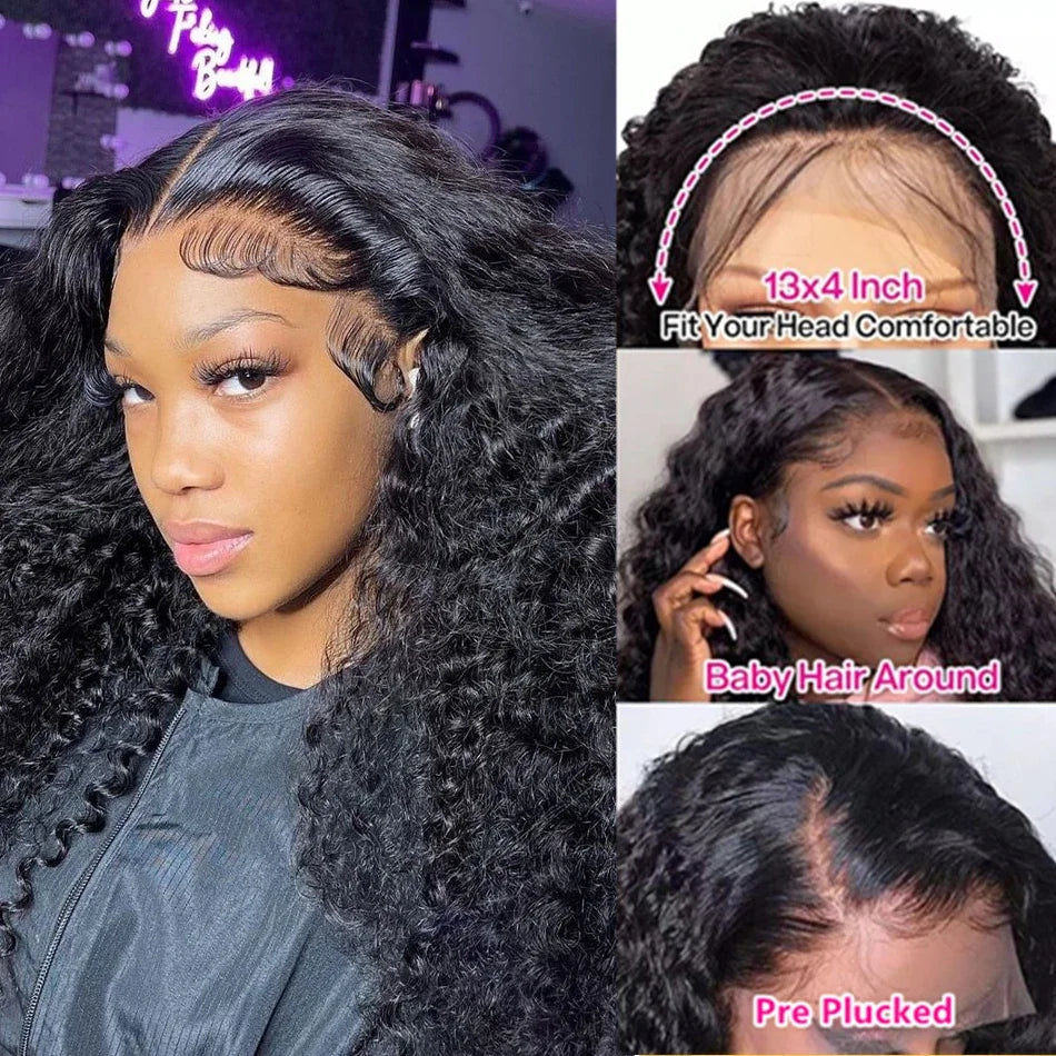 Deep Wave 30 32 Inch 13x4 HD Transparent Human Hair Lace Frontal Wig Water Curly 13x6 Lace Front Wigs PrePlucked For Women