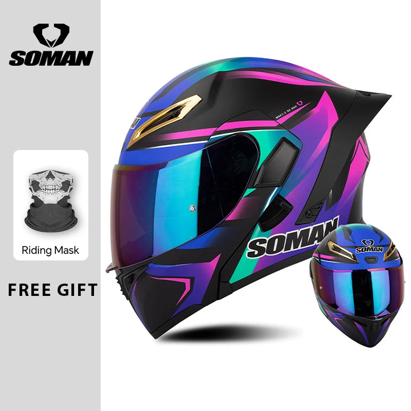 Unisex DOT Approved Dual Visor Flip Up Motorcycle Helmets Racing Full Face Helmet Double Lens Modular Riding Flip-up Helmet