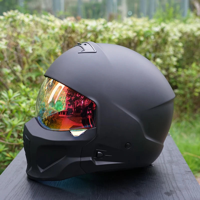 Black Matte skull dark wind motorcycle helmet men Mecha Mask Design style 3-color lenses winter helmet fashion men Can assembled
