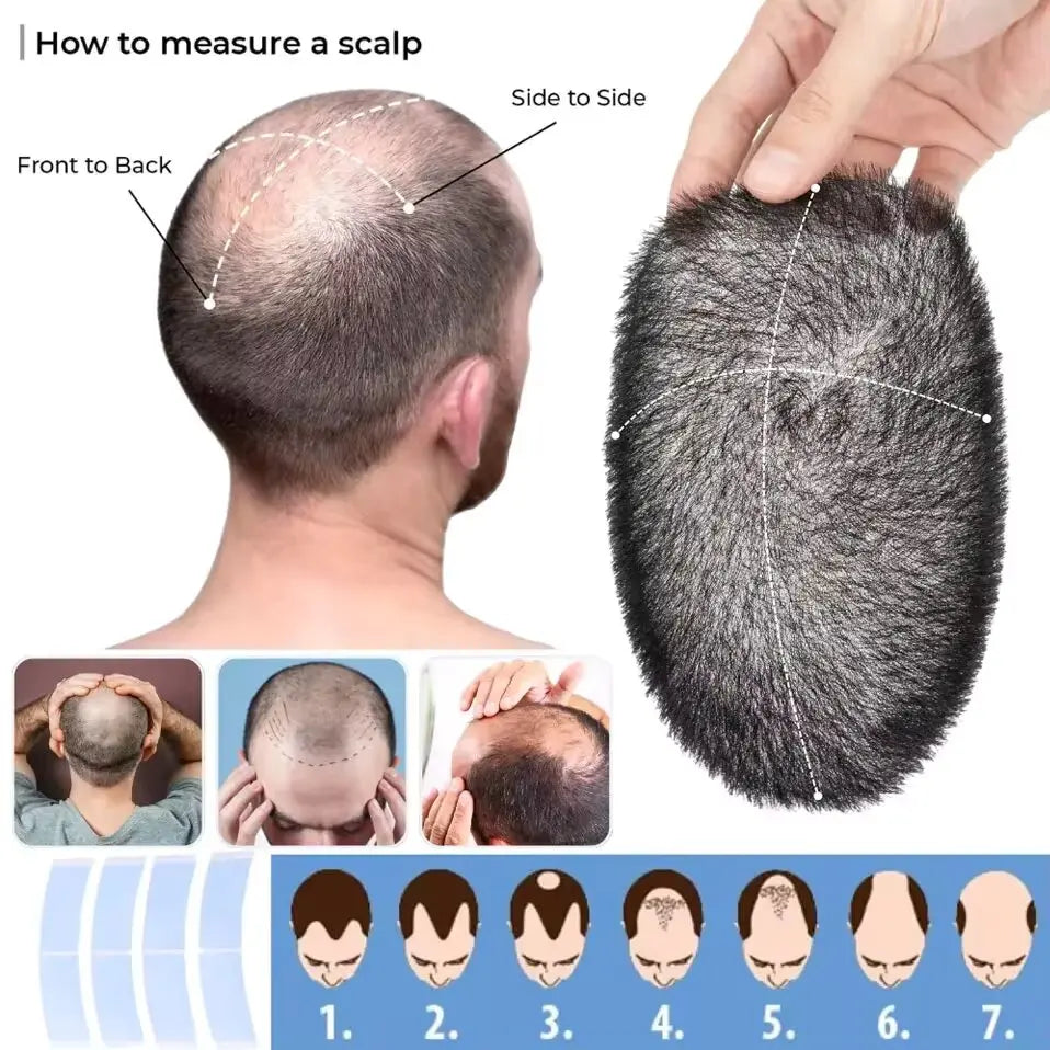 Men's Short Hair Wig Piece with PU Around Hair Men's Wig Replacement System Prosthetic Hair Wig Male Pieces For Men Baldness