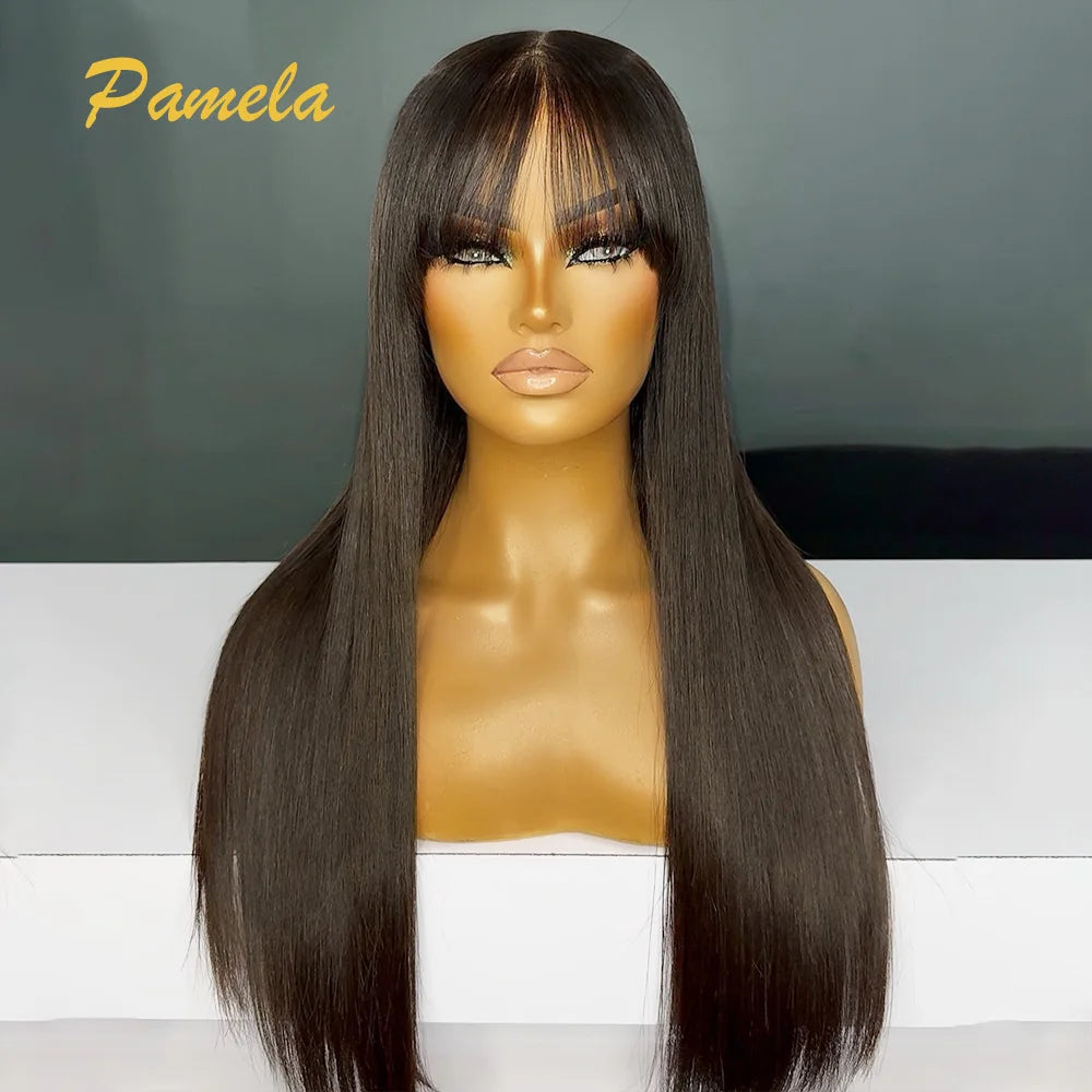 Brazilian Bone Straight Human Hair With Bangs 13x6 Lace Front Wig Human Hair Pre Cut Pre Plucked Wigs For Women