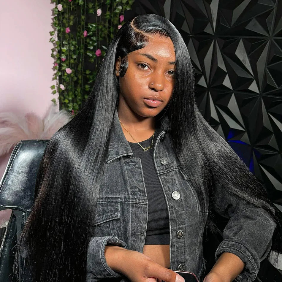 250 Density 40 Inch Bone Straight Human Hair 13x6 HD Lace Frontal Wigs for Women 5x5 Glueless wig Pre Cut Lace