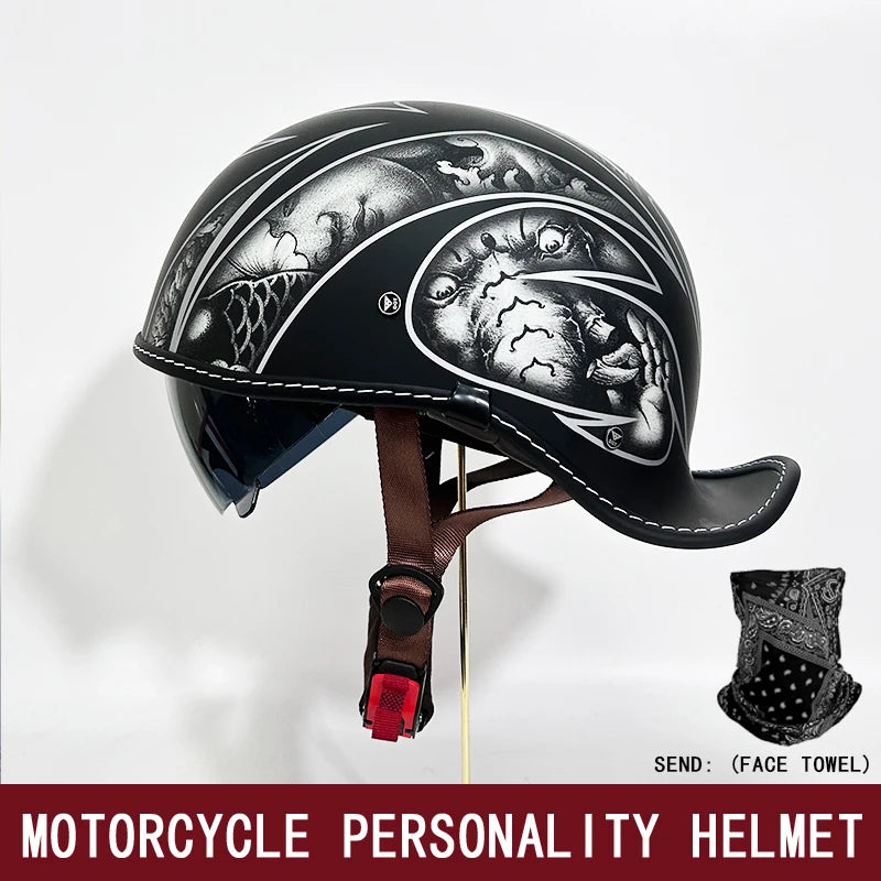 DOT motorcycle retro helmet scoop helmet for men and women summer half helmet cruise motorcycle tilt helmet commuter personality
