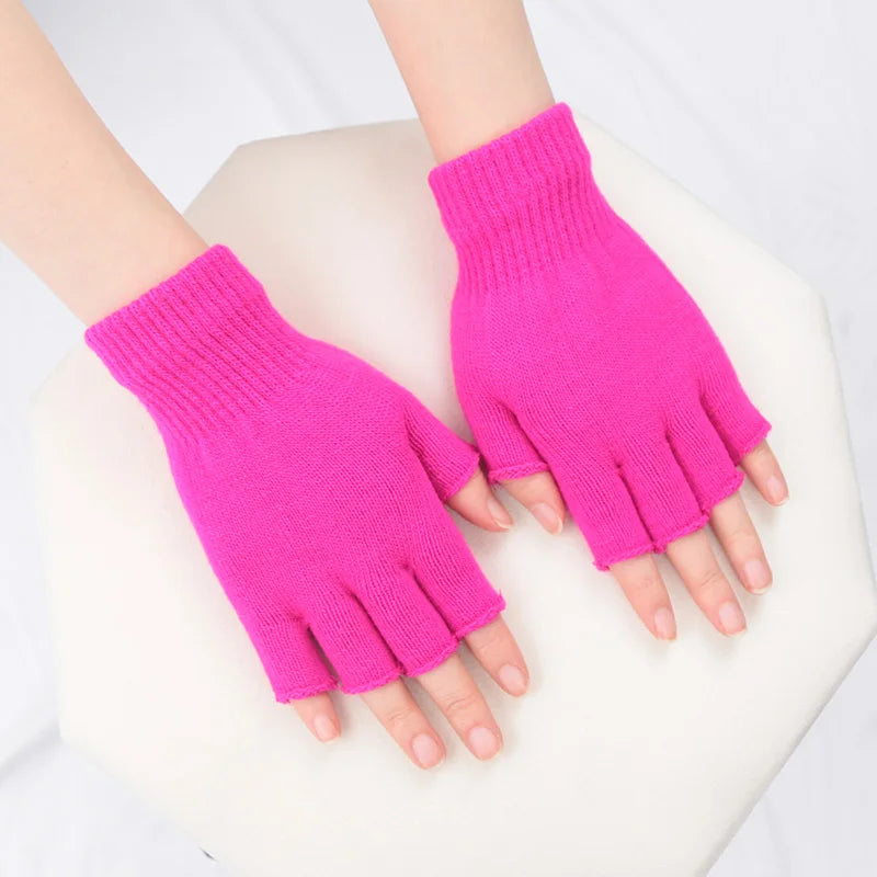 Unisex Black Half Finger Fingerless Gloves Wool Knit Cotton Winter Warm Work Mittens for Women And Men