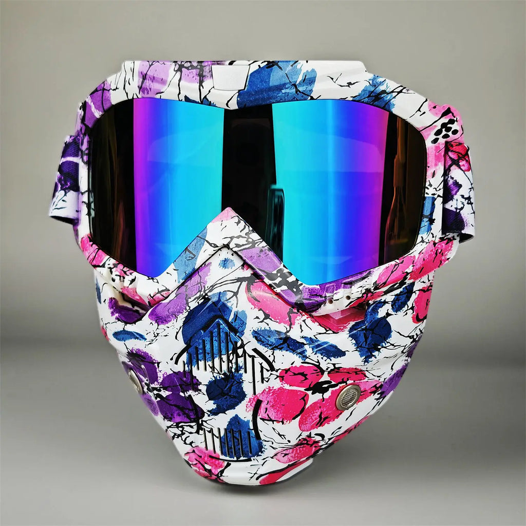 Motorcycle Glasses Riding Glases with Removable Face Mask, Removable Anti-fog Glasses, Mouth Filter, Adjustable Anti-slip Strap