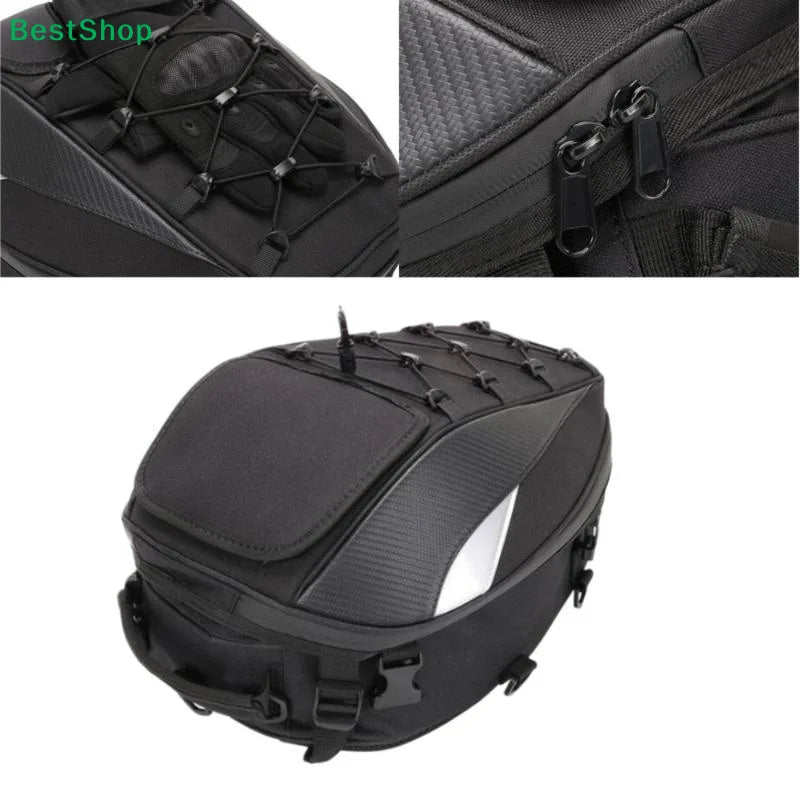 ♫Waterproof Motorcycle Tail Bag,Expandable Helmet Storage Backpack with Molle System for Motorbike Riding
