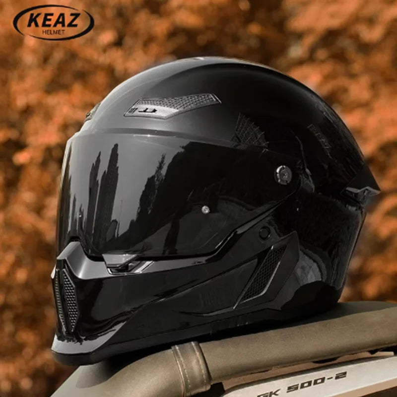 Personalized Retro Black Motorcycle Helmet Men Women Full Helmet for Motorcycles DOT Cover Suitable for All Seasons and Anti-Fog
