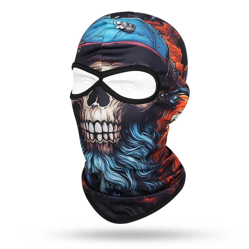 Motorcycle Balaclava, Beard Old Men Skull Print Full Face Cap, Biker Masks, Motorbike Helmet Hat, Cycling Headgear, 2 Holes,