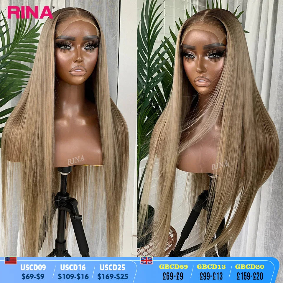 Ombre Blonde 13X6 13X4 Transparent Lace Frontal Wig Straight  Blonde with 1B Roots Wig Human Hair Lace Front Wig 5X5 Closure Wig
