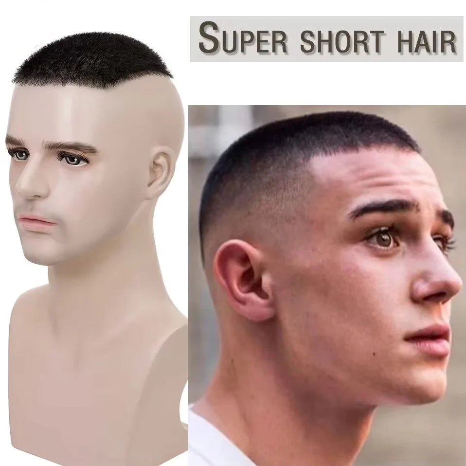Men's Short Hair Wig Piece with PU Around Hair Men's Wig Replacement System Prosthetic Hair Wig Male Pieces For Men Baldness